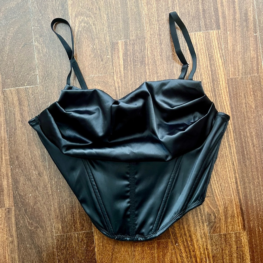 Urban Outfitters sexy black satin crop bustier corset tank top size Small